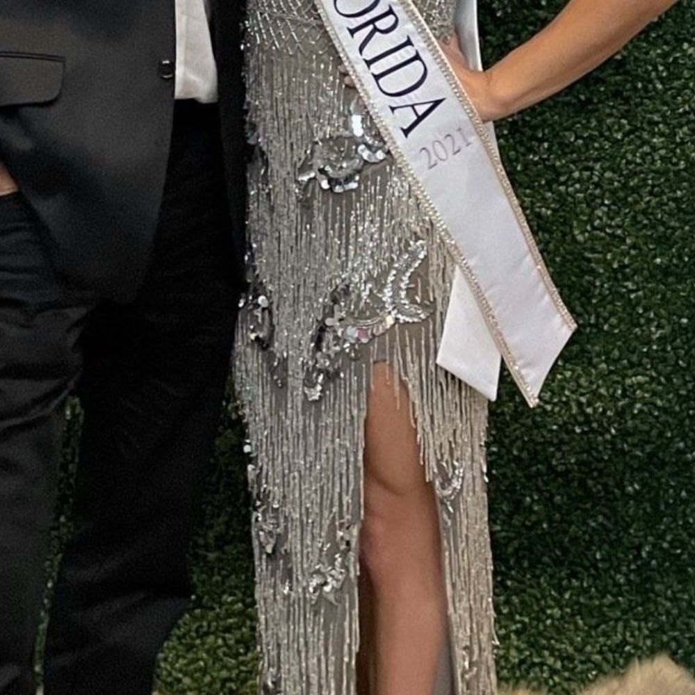 Silver Fringe Evening Gown